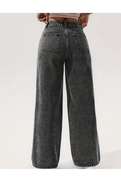 Pantaloni din denim cu picior larg, lungime midi, afumati