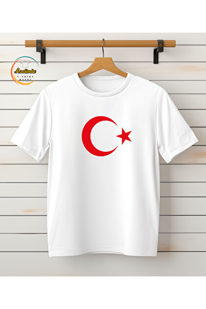 Ay Yıldızlı (TÜRK BAYRAKLI TİŞÖRT) Beyaz Kombin Tişört (kombin yapmak için 2 ürün ekleyiniz)
