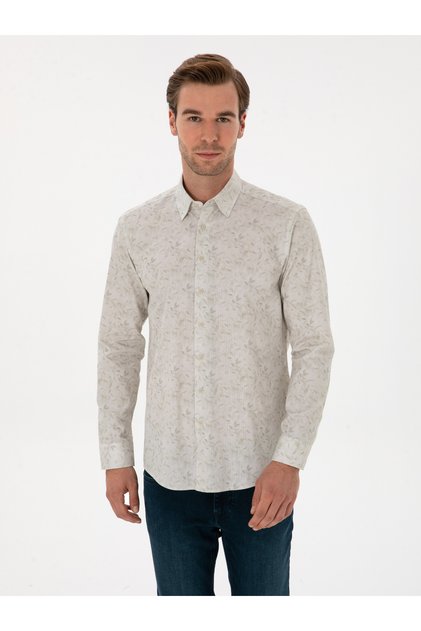Beige Slim Fit 100% Cotton Shirt 50310525-Vr110