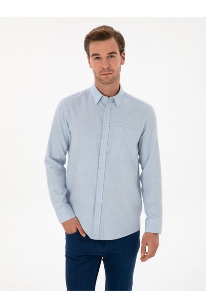 Light Blue Slim Fit 100% Cotton Shirt 50310522-Vr003