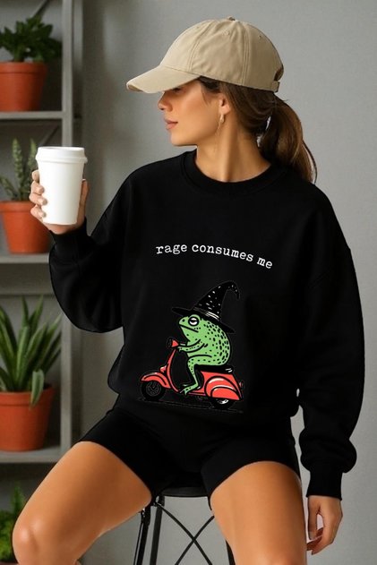 Unisex Long Sleeve Frog Transfer Printed Crew Neck Sweatshirt