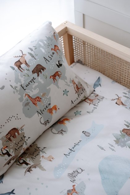Animal Map Montessori Bedding Set with Sheets (100X200 - 50X70 -90X190+20) -Animal Map