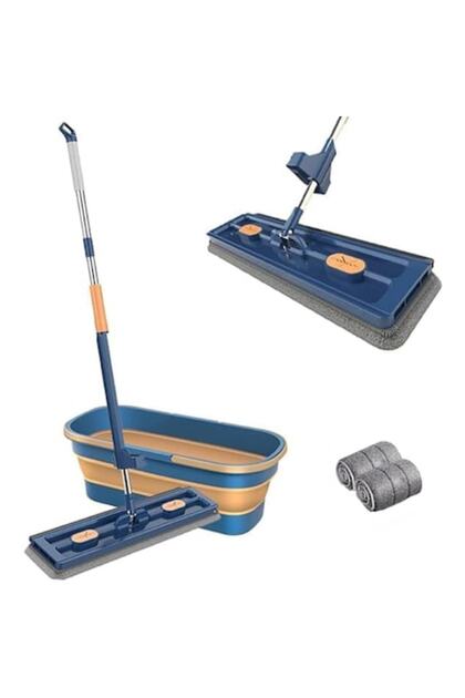 Set Mop si galeata, Polipropilena / Inox / Fibre bumbac, Cap rotativ 360°,