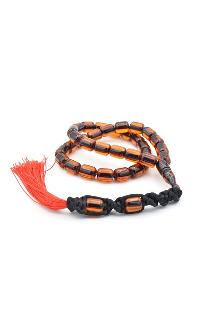 Macrame Model Barrel Cut Orange Crimped Amber Prayer Beads