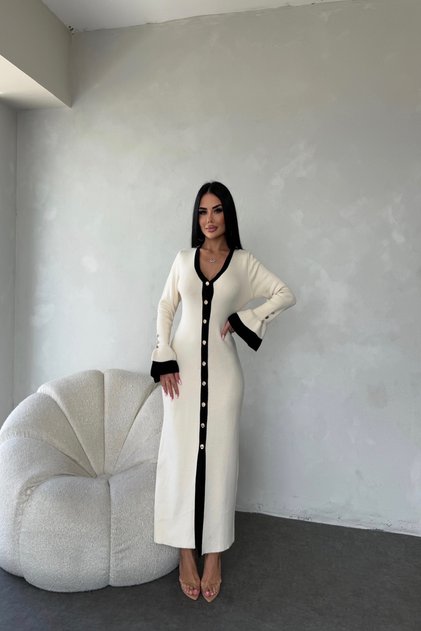 V YAKA ÖNÜ DÜĞMELİ TRİKO ELBİSE STANDART BEDEN (S/M/L/XL) UYUMLUDUR