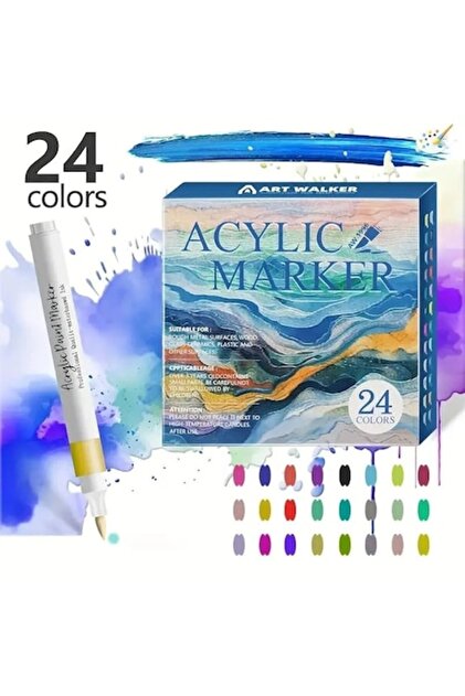Set 24 markere acrilice, culori mixte, vârf moale 1-4 mm, rezistente la apă, acoperire mare