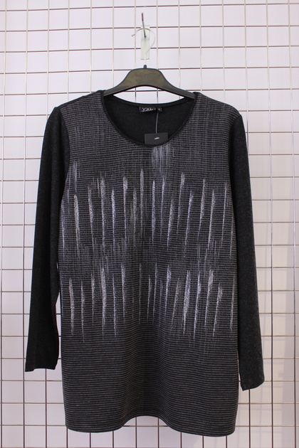 Women's Plus Size Lycra Crew Neck Glitter Print Striped Long Sleeve Mom T-Shirt Combed Cotton Blouse