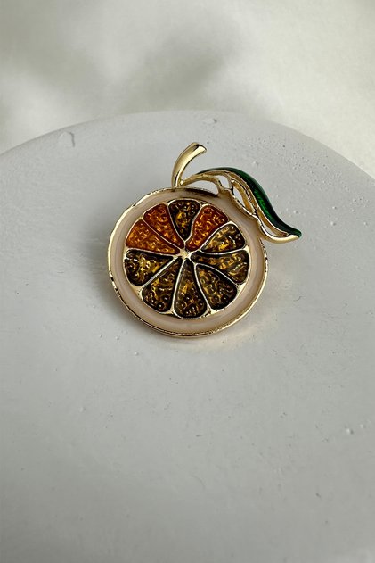 Altın Rengi Yaprak Detay Limon Dilimi Broş (3cm)