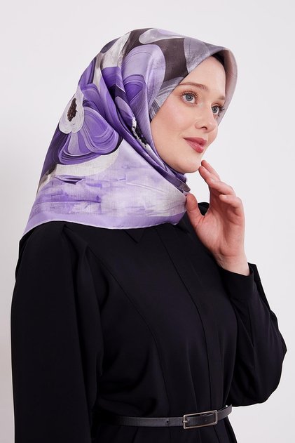 Lilac Violet Pattern Twill Silk Scarf