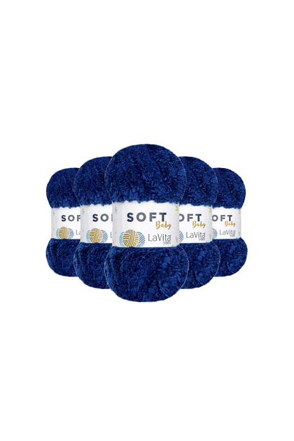 Soft Hand Knitting Yarn 100% Soft Polyester 500Gr 5 Pieces (5042 Mari̇n)