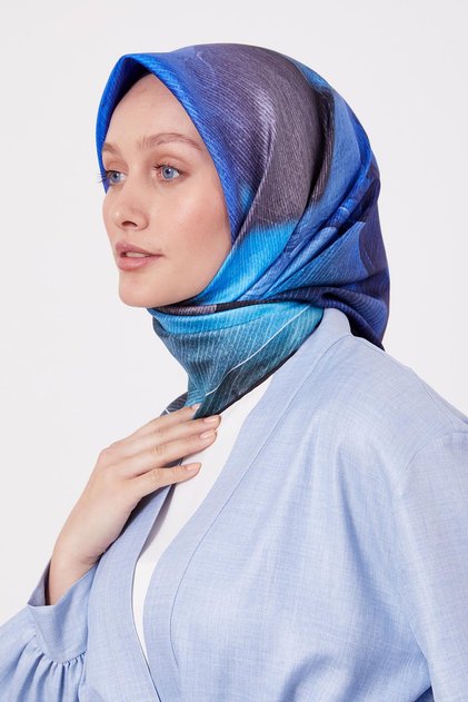 Dark Navy Blue Bohemian Transitional Twill Silk Scarf