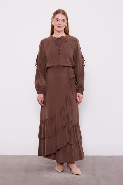 Brown Side-Tie Skirt Set