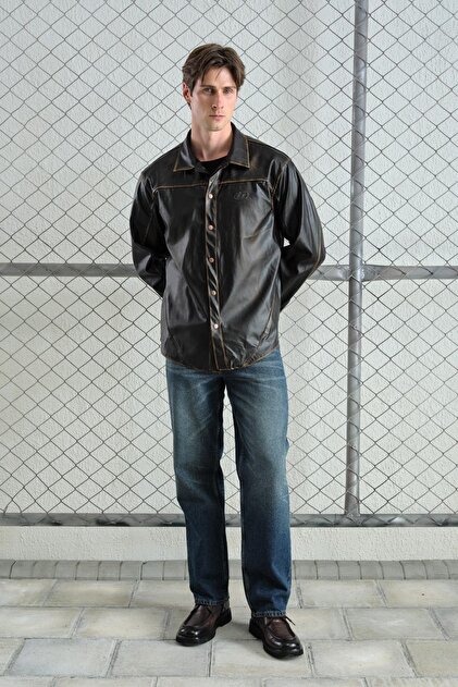 Antique Effect Leather Brown Shirt