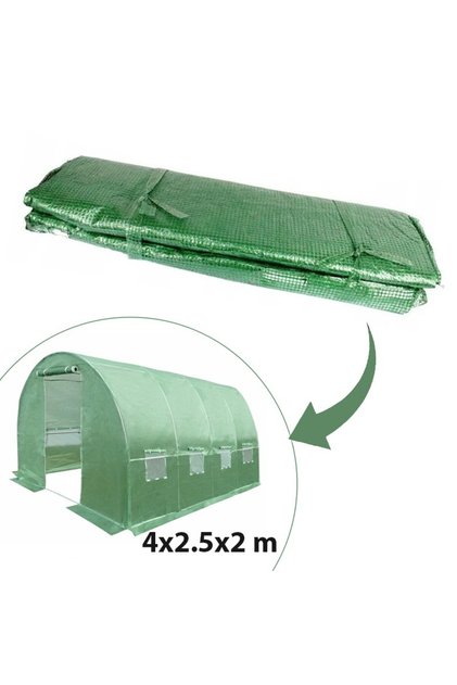 Folie de protecție solară 4x2,5x2 m, 8 ferestre cu plase anti-insecte, PE 140g/mp, verde
