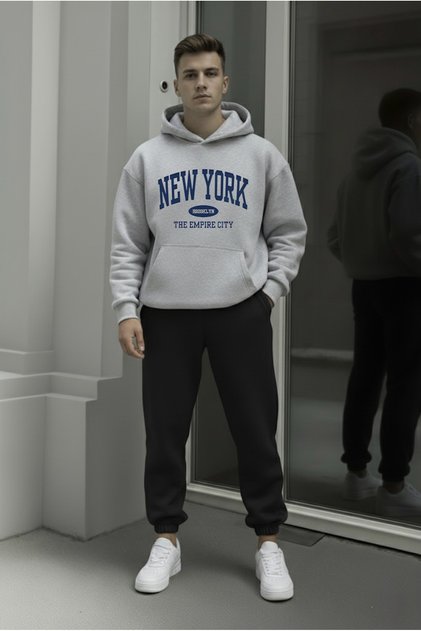 New York the Empire City Printed Unisex Women/Men Hooded Oversize Bottom/Top Tracksuit Set