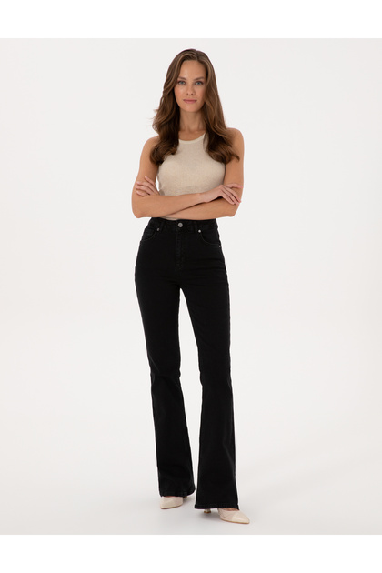 Siyah Skinny Flare Fit Jean Pantolon 50318044-VR046