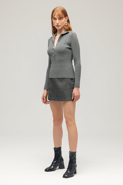 Anthracite Women's Cashmere Fabric Woven Mini Skirt