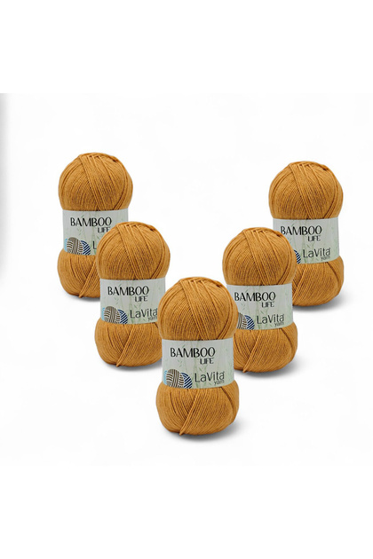 Bamboo Life Hand Knitting Yarn 50% Bamboo 50% Acrylic 500Gr 5 Pcs (2034 Mustard)