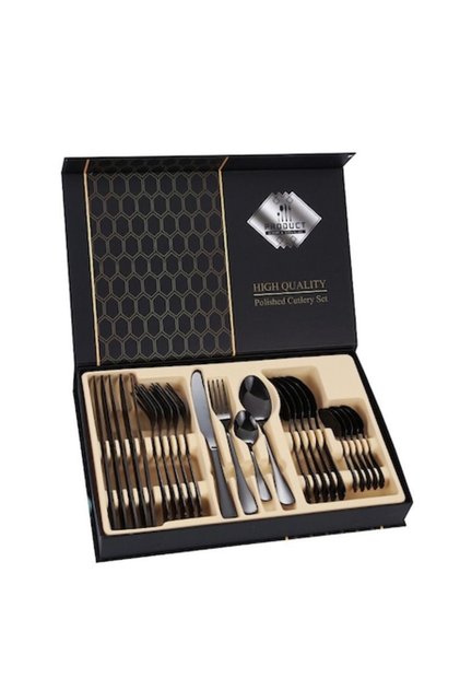 Set de Tacamuri 24 Piese, Otel Inoxidabil, Design Modern, Negru