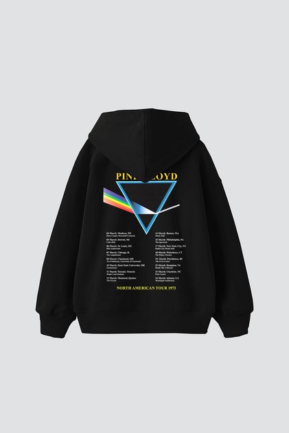 هودي أسود كبير الحجم مطبوع عليه Pink Floyd V2 للجنسين
