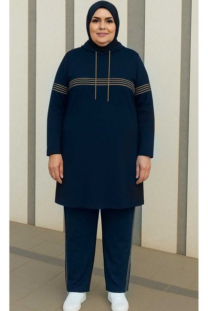 Plus Size Glitter Stripe Double Mother Daughter Tracksuit Set