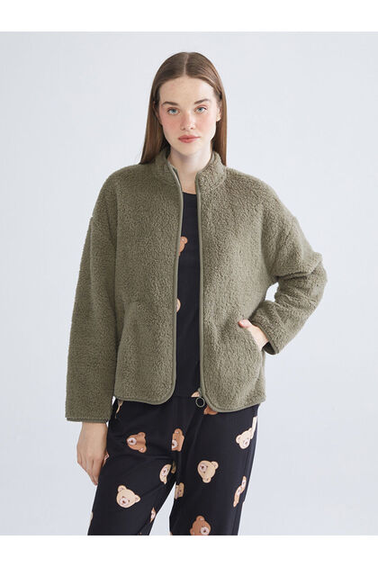 Lcw Dream Green High Neck Plush Women's Pajama Top
