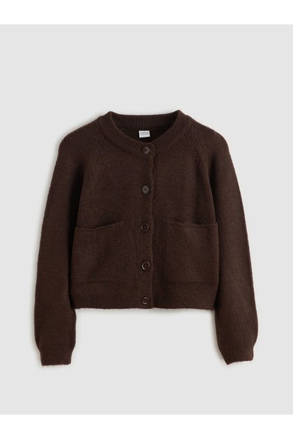 Lcw kids brown crew neck girls' knit cardigan