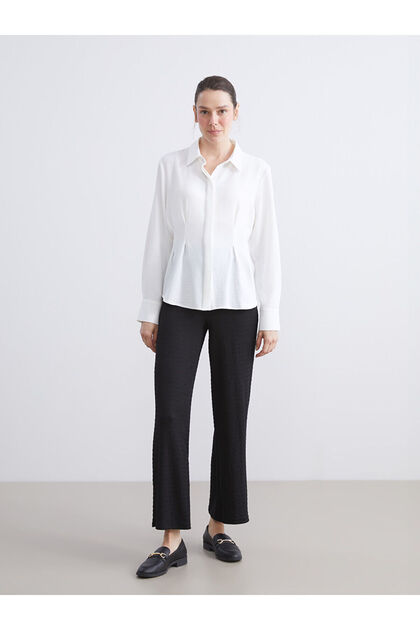 Özmarka New Season Elastic Waist Textured Women's Trousers