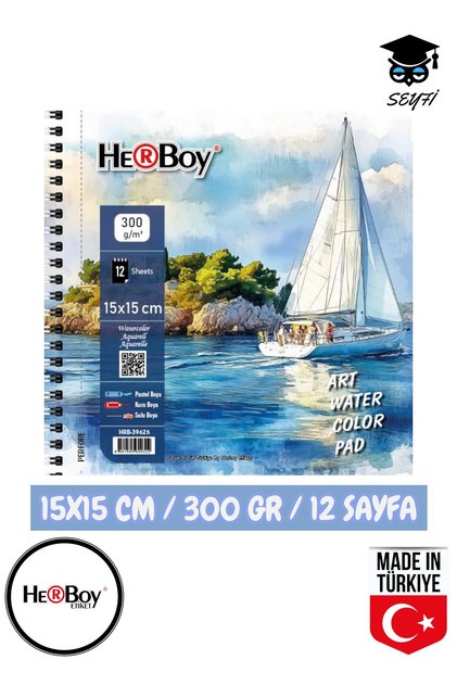 15X15 Watercolor Sketching Charcoal Pencil Drawing Notebook 300 Gr Wire Bound 12 Sheets Herboy