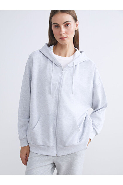 ◆タチカワ◆バーチカルブランド◆W100×H130◆O-2509BL4◆ LC Waikiki LCW ECO Gri Kapüşonlu Oversize Kadın Kalın Fermuarlı
