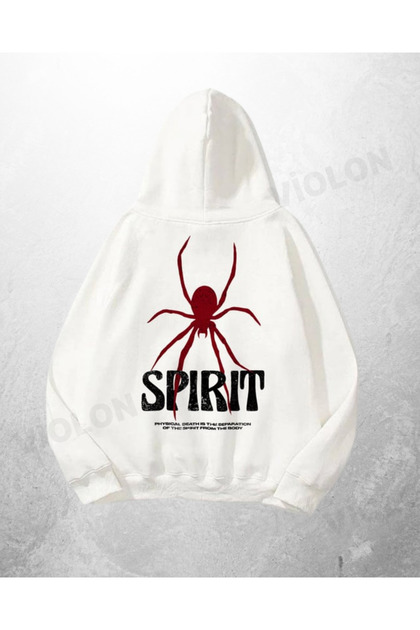 White Unisex Spirit Printed Oversize Hoodie Sweatshirt
