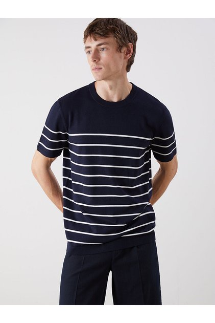 Vizyon New Season Crew Neck Short Sleeve Striped Men's Knitwear Sweater