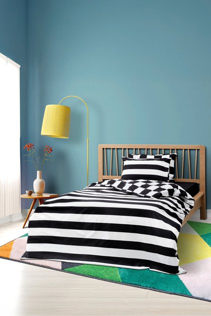 Mono Single Size Fitted Sheet Duvet Cover Set Code Black