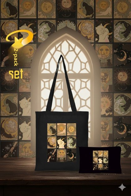 Cloth Bag - Pen Holder, Makeup Bag Set of 2, Black