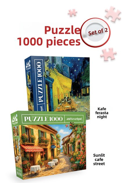 2 Pcs 1000 Piece Puzzle - Cafe Terasta Night and Sunny Cafe Street