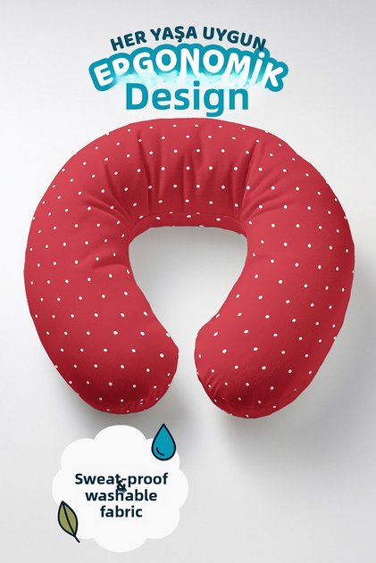 Red Polka Dot Ergonomic Neck Pillow - Retro White Dotted Soft Travel Pillow