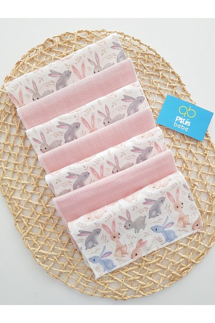 Colorful Rabbit 7-Piece Muslin Mouth Cloth 100% Cotton Soft Absorbent | Newborn Mouth Wipes