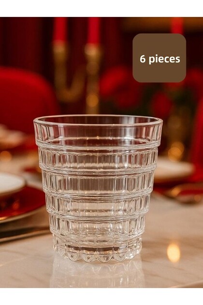 Crystal Cut Patterned Glass Soft Drink Glasses Set of 6 - Luxury Water and Beverage Glasses