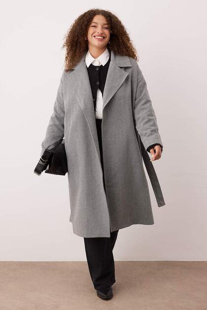 ひかる　チャコールグレーS Trendyolmilla Curve Siyah Gri Balıksırtı Kruvaze Uzun Oversize