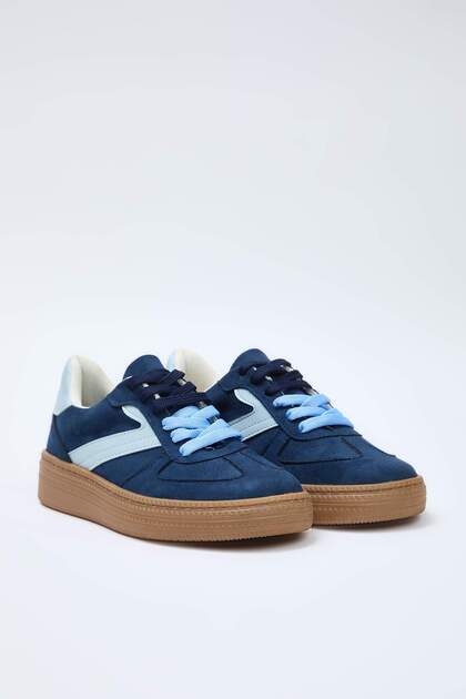 Navy Blue Two Lace-Up Dual-Use Women's Retro Sneakers Takss25Sn00009