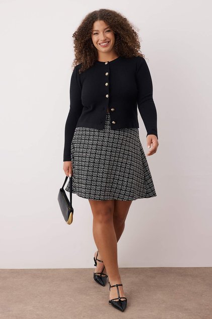 Black Tweed Short/Mini Glitter Woven Plus Size Skirt Tbbaw26Az00016