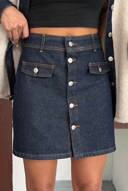 Ortaya Çık Button Detailed Mini Denim Skirt- Trendyol