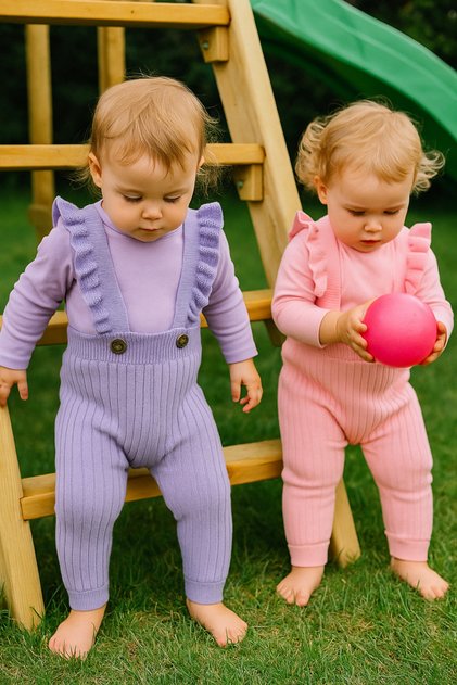 Ruffle Detailed Strap Buttoned Baby Girl Salopette 2-Piece Salopette (0-2 Years Old)