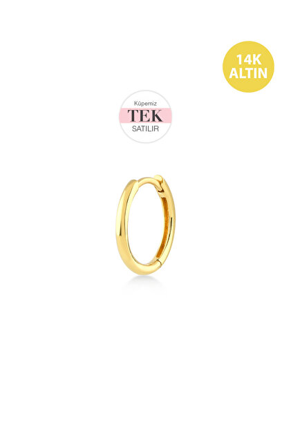 KURSHUNI Sade Taşsız (10mm) Helix Hoop, 14 Ayar Altın Küpe (TEK