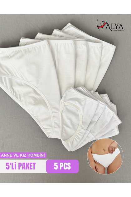Mother Daughter Matching Cotton Panties - White Slip Underwear - Pack of 5