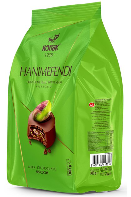 HANIMEFENDİ Antep Fıstık Parçacıklı & Dolgulu Sütlü Çikolata 300 Gr