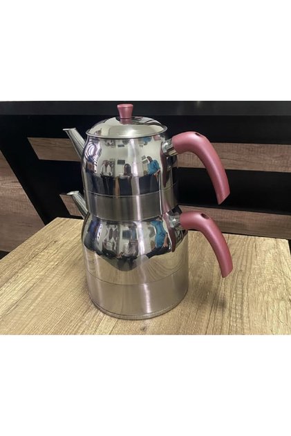 Filinta Indüksiyon Tabanlı Orta Boy Bakalit Kulp Çelik Çaydanlık Takımı 3,5lt
