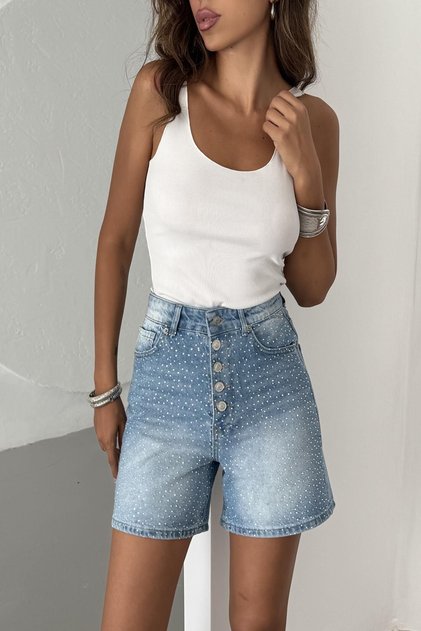 Women's Stoned Jeans Summer A.Blue Tight Mini Denim Shorts
