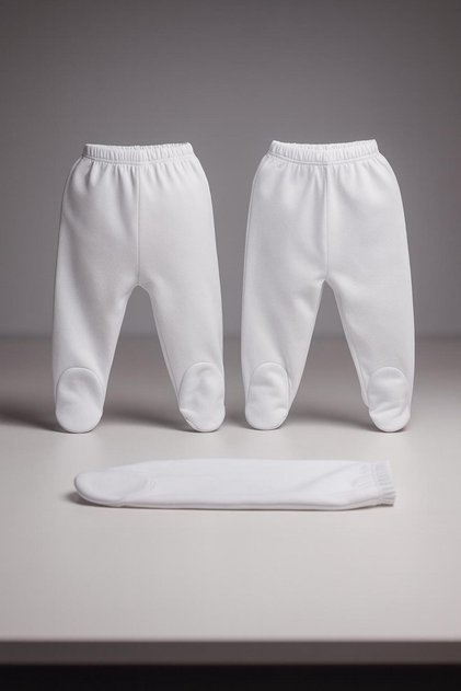 Baby White Combed Cotton 3-Piece Pajama Bottoms
