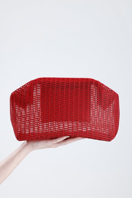 Heybes Women's Red Honeycomb Patterned Transparent Clutch Handbag